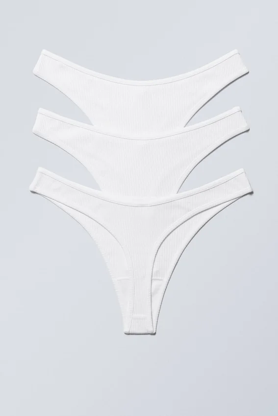 Pack de 3 tangas de algodón acanalado – Blanco Pack de 3 tangas de algodón acanalado – Blanco