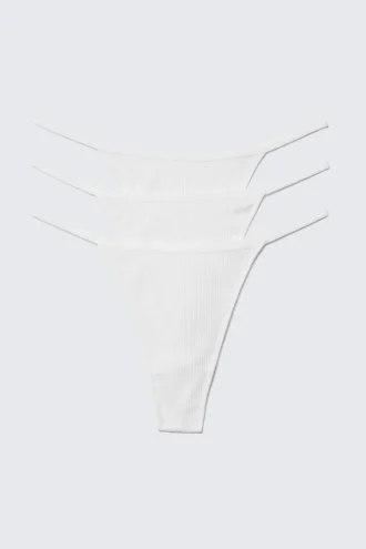 Pack de 3 tangas de algodón acanalado Stella – Blanco