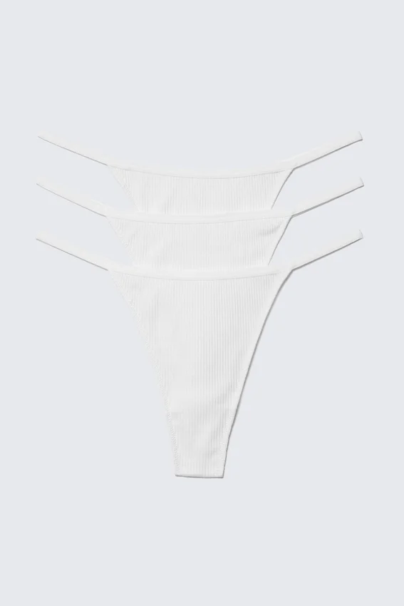 Pack de 3 tangas de algodón acanalado Stella – Blanco Pack de 3 tangas de algodón acanalado Stella – Blanco