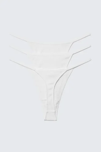 Pack de 3 tangas de algodón acanalado Stella – Blanco