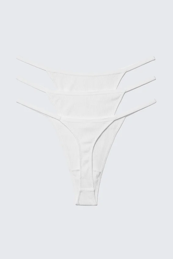 Pack de 3 tangas de algodón acanalado Stella – Blanco Pack de 3 tangas de algodón acanalado Stella – Blanco