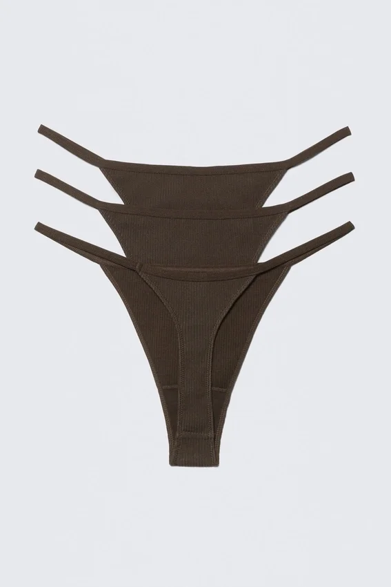 Pack de 3 tangas de algodón acanalado Stella – Marrón oscuro Pack de 3 tangas de algodón acanalado Stella – Marrón oscuro