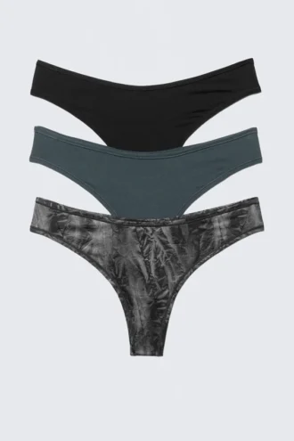 Pack de 3 tangas micro Soul – Negro/Azul/Gris arrugado