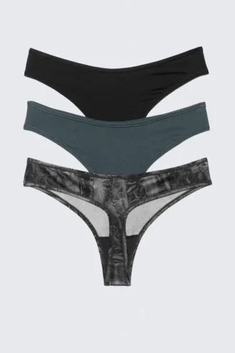 Pack de 3 tangas micro Soul – Negro/Azul/Gris arrugado