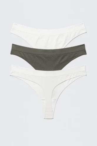 Pack de 3 tangas sin costuras – Blanco/Verde caqui