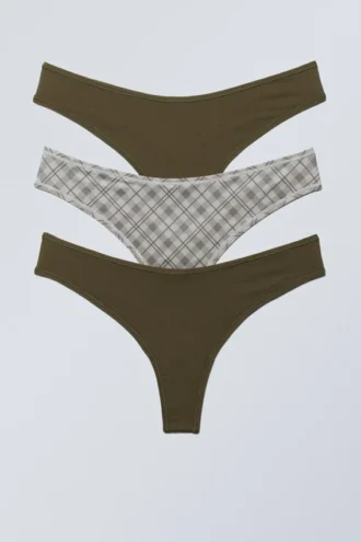 Pack de 3 tangas suaves – Verde caqui oscuro/A cuadros