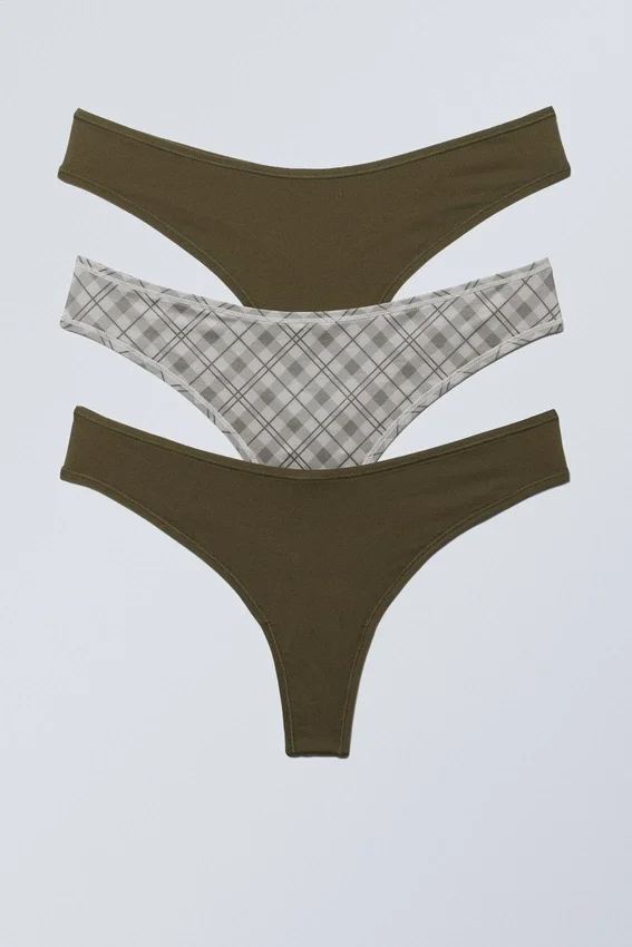 Pack de 3 tangas suaves – Verde caqui oscuro/A cuadros Pack de 3 tangas suaves – Verde caqui oscuro/A cuadros