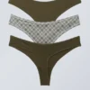Pack de 3 tangas suaves – Verde caqui oscuro/A cuadros Pack de 3 tangas suaves – Verde caqui oscuro/A cuadros