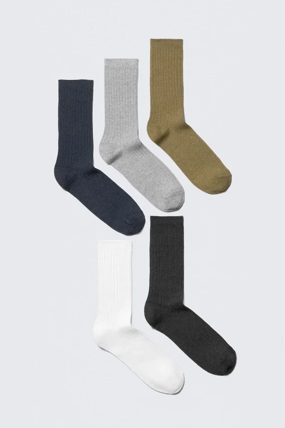 Pack de 5 calcetines acanalados – Caqui/Azul/Gris carbón/Gris/Blanco Pack de 5 calcetines acanalados – Caqui/Azul/Gris carbón/Gris/Blanco