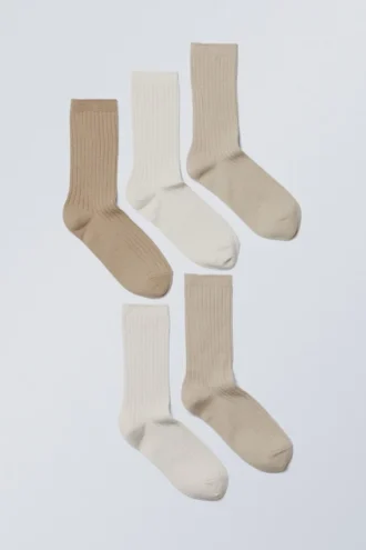 Pack de 5 calcetines acanalados – Mezcla de beige