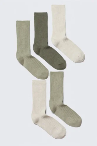 Pack de 5 calcetines acanalados – Mezcla de caqui