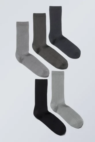 Pack de 5 calcetines acanalados – Mezcla de gris apagado