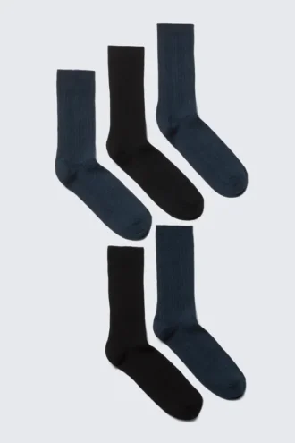 Pack de 5 calcetines acanalados – Negro/Azul oscuro jaspeado