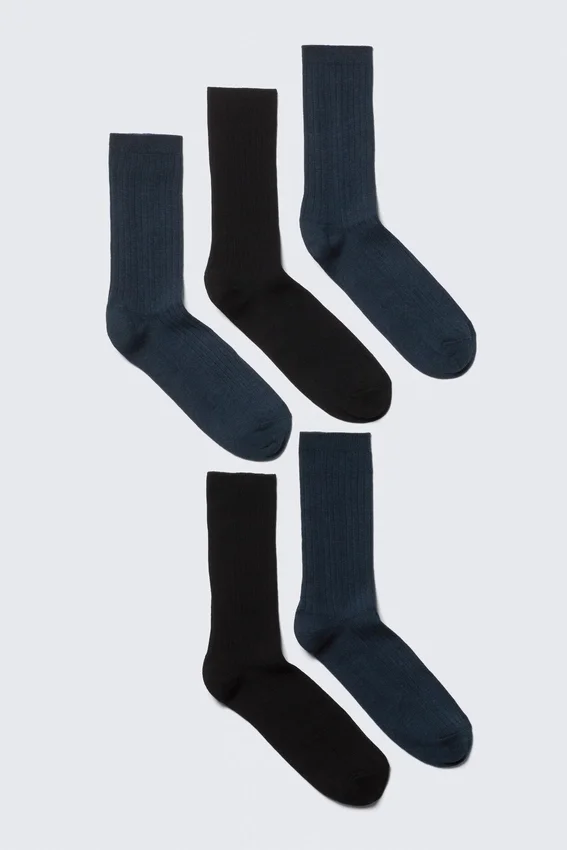 Pack de 5 calcetines acanalados – Negro/Azul oscuro jaspeado Pack de 5 calcetines acanalados – Negro/Azul oscuro jaspeado