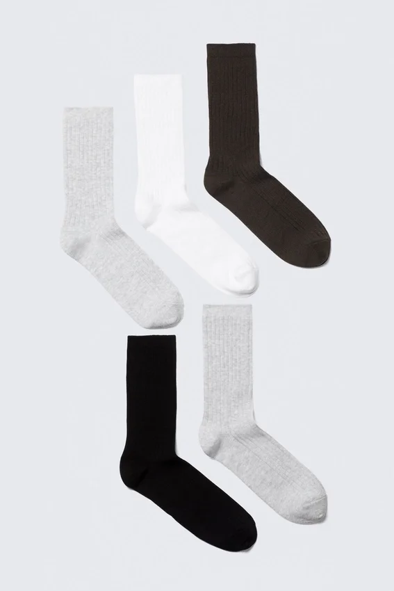 Pack de 5 calcetines acanalados – Negro, blanco y gris Pack de 5 calcetines acanalados – Negro, blanco y gris
