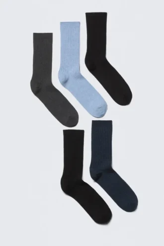 Pack de 5 calcetines acanalados – Negro/Gris/Azul