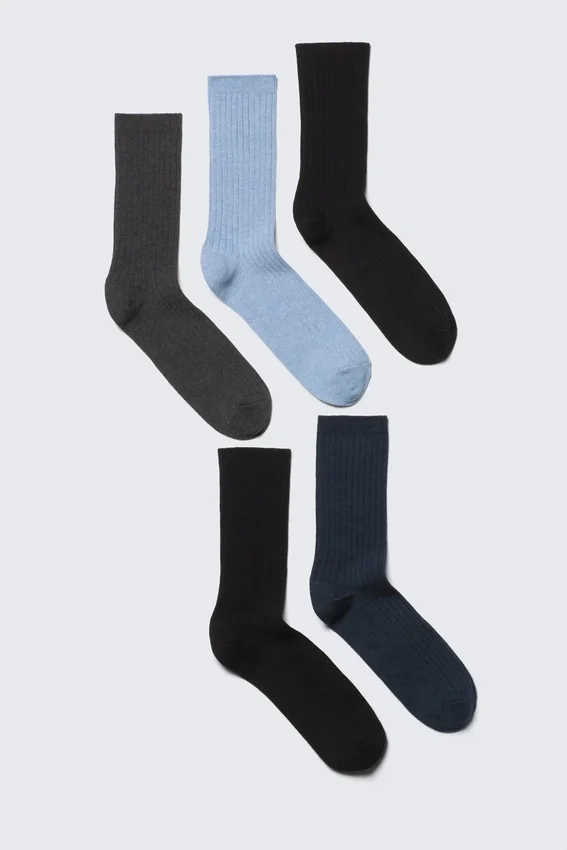 Pack de 5 calcetines acanalados – Negro/Gris/Azul Pack de 5 calcetines acanalados – Negro/Gris/Azul