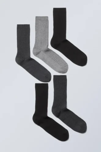 Pack de 5 calcetines acanalados – Negro y gris