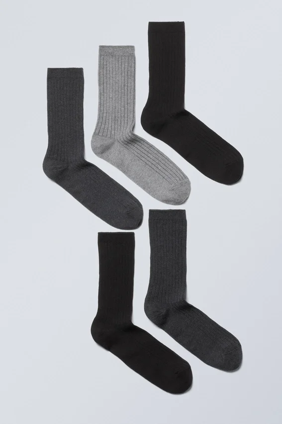 Pack de 5 calcetines acanalados – Negro y gris Pack de 5 calcetines acanalados – Negro y gris