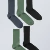 Pack de 5 calcetines acanalados – Verde apagado, azul apagado, negro Pack de 5 calcetines acanalados – Verde apagado, azul apagado, negro