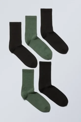 Pack de 5 calcetines deportivos – Negro Verde apagado