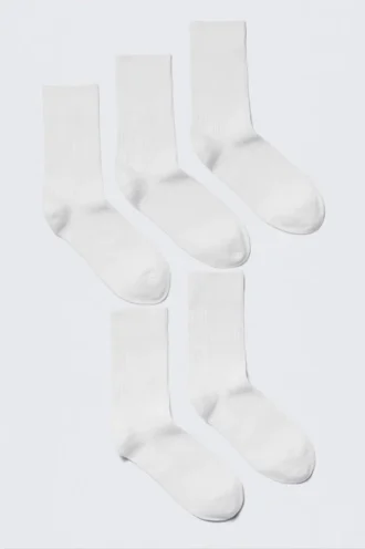 Pack de 5 pares de calcetines de caña media acanalados – Blanco