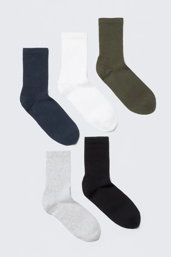 Pack de 5 pares de calcetines deportivos – Azul/Verde/Gris/Negro/Blanco Pack de 5 pares de calcetines deportivos – Azul/Verde/Gris/Negro/Blanco