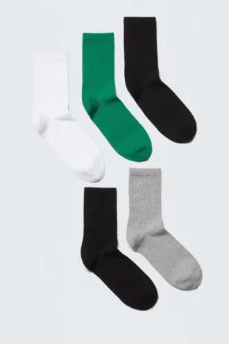 Pack de 5 pares de calcetines deportivos – Negro/Blanco/Gris/Verde