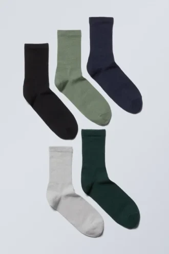 Pack de 5 pares de calcetines deportivos – Verde, negro, gris y azul marino