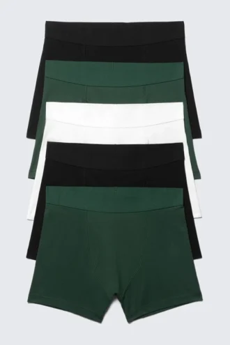 Pack de 5 slips bóxer – Negro/Blanco/Verde oscuro