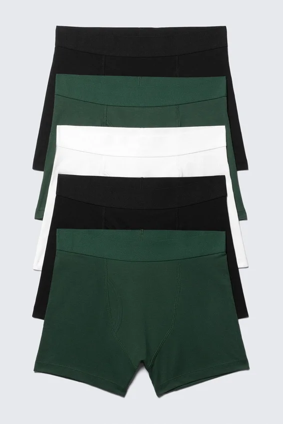 Pack de 5 slips bóxer – Negro/Blanco/Verde oscuro Pack de 5 slips bóxer – Negro/Blanco/Verde oscuro