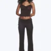 Pantalones acampanados con aberturas de satén – Marrón oscuro