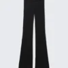 Pantalones acampanados con cintura acanalada y vuelta – Negro Pantalones acampanados con cintura acanalada y vuelta – Negro