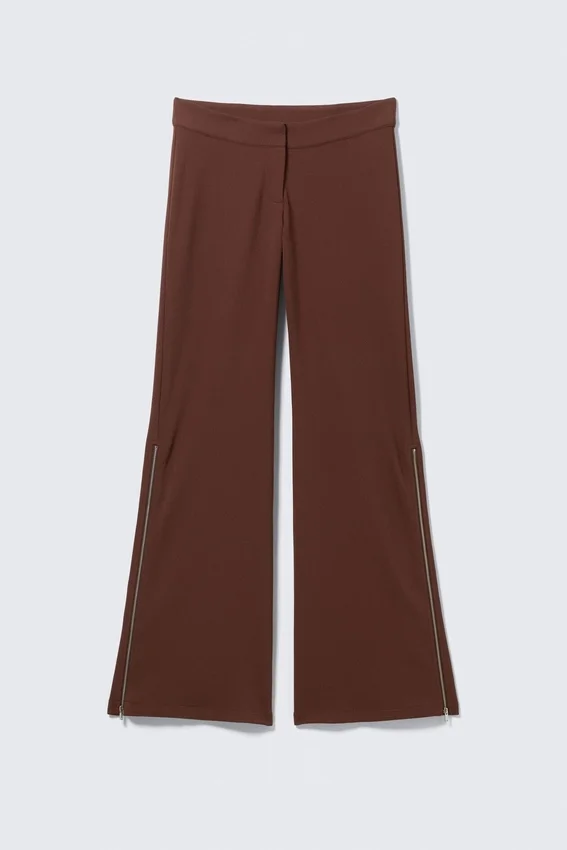 Pantalones acampanados de talle medio con cremallera – Marrón Pantalones acampanados de talle medio con cremallera – Marrón