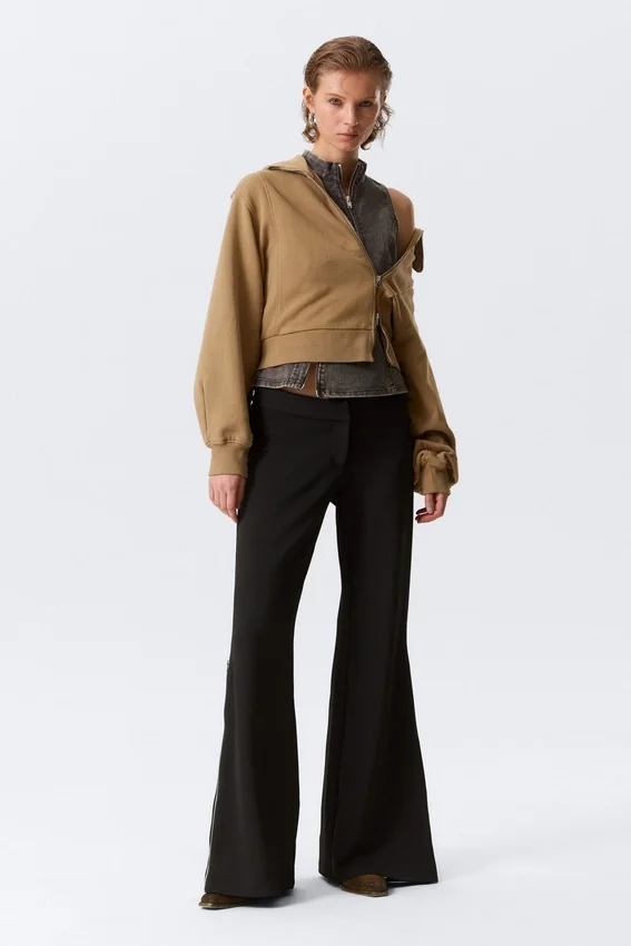 Pantalones acampanados de talle medio con cremallera – Negro Pantalones acampanados de talle medio con cremallera – Negro
