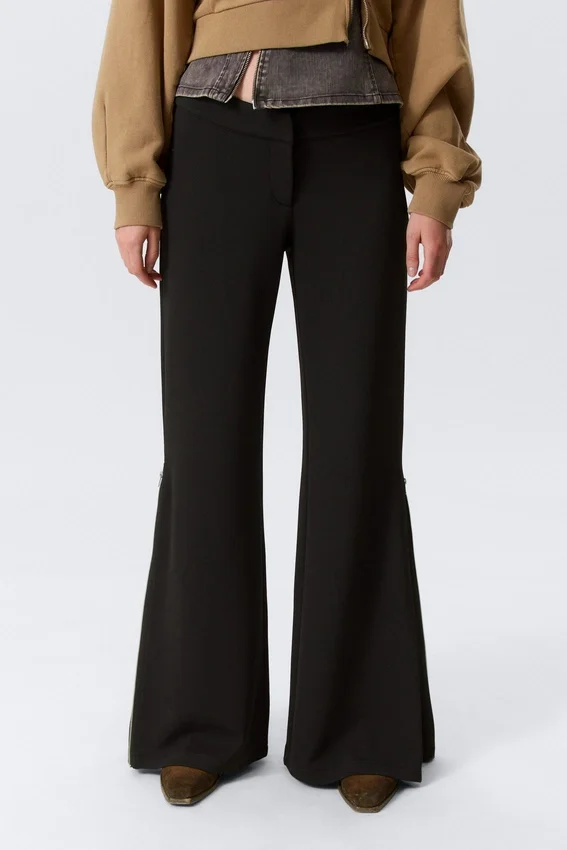 Pantalones acampanados de talle medio con cremallera – Negro Pantalones acampanados de talle medio con cremallera – Negro