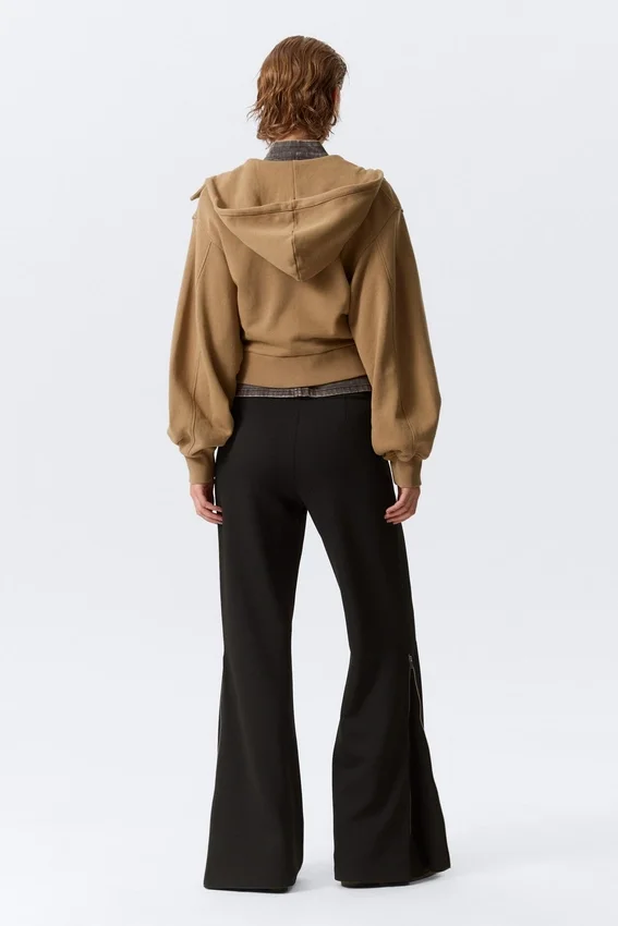 Pantalones acampanados de talle medio con cremallera – Negro Pantalones acampanados de talle medio con cremallera – Negro