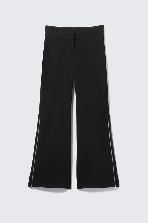 Pantalones acampanados de talle medio con cremallera – Negro Pantalones acampanados de talle medio con cremallera – Negro