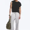 Pantalones anchos de algodón para estar por casa – Gris claro empolvado
