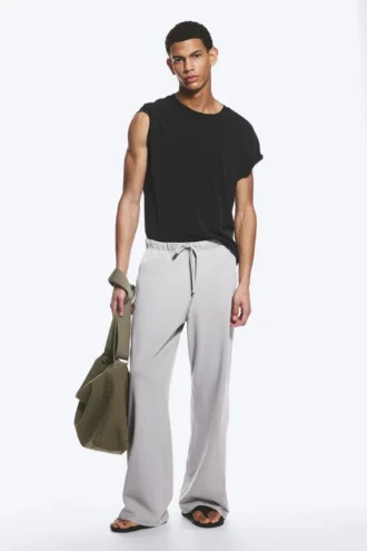 Pantalones anchos de algodón para estar por casa – Gris claro empolvado