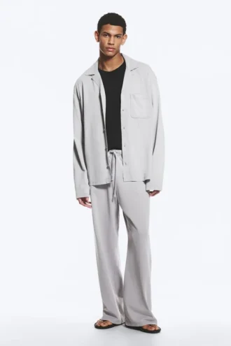 Pantalones anchos de algodón para estar por casa – Gris claro empolvado