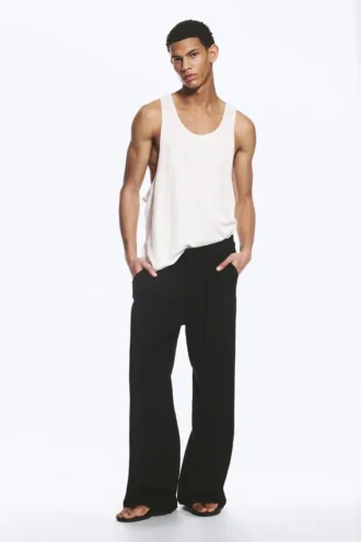 Pantalones anchos de algodón para estar por casa – Negro