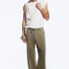 Pantalones anchos de algodón para estar por casa – Verde caqui apagado Pantalones anchos de algodón para estar por casa – Verde caqui apagado
