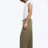 Pantalones anchos de algodón para estar por casa – Verde caqui apagado Pantalones anchos de algodón para estar por casa – Verde caqui apagado