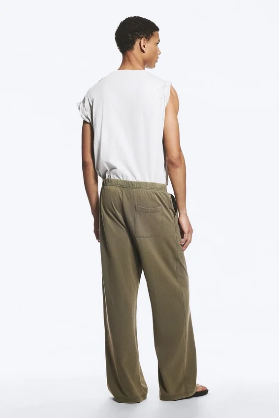 Pantalones anchos de algodón para estar por casa – Verde caqui apagado Pantalones anchos de algodón para estar por casa – Verde caqui apagado