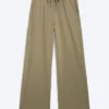 Pantalones anchos de algodón para estar por casa – Verde caqui apagado Pantalones anchos de algodón para estar por casa – Verde caqui apagado