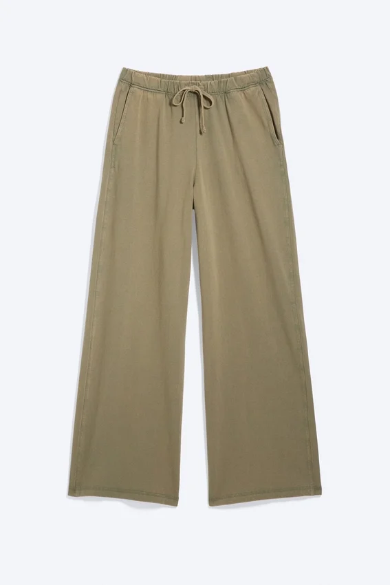 Pantalones anchos de algodón para estar por casa – Verde caqui apagado Pantalones anchos de algodón para estar por casa – Verde caqui apagado