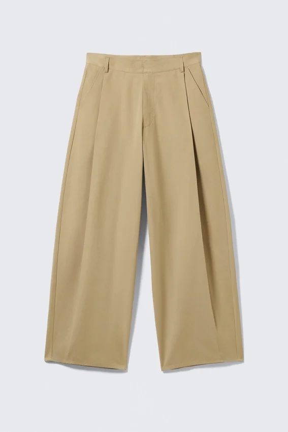 Pantalones anchos de corte holgado con pliegues – Beige Pantalones anchos de corte holgado con pliegues – Beige