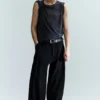 Pantalones anchos de corte holgado con pliegues – Negro Pantalones anchos de corte holgado con pliegues – Negro