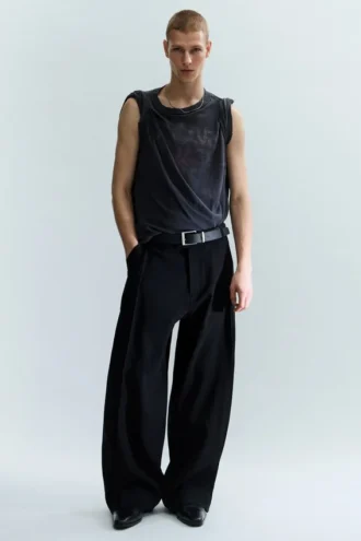 Pantalones anchos de corte holgado con pliegues – Negro